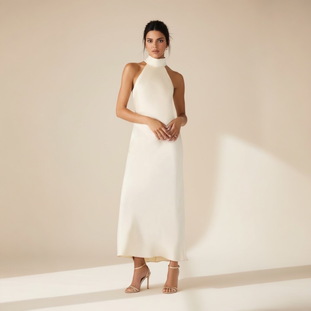 New Steve Madden Satin Maxi Dress in Marshmellow Size Large